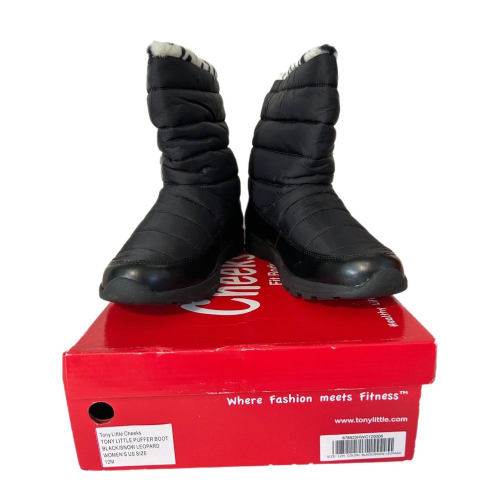 Tony Little® Cheeks Fit Body Faux Fur Boot Women’s Sz 12 M Black/Leopard NEW